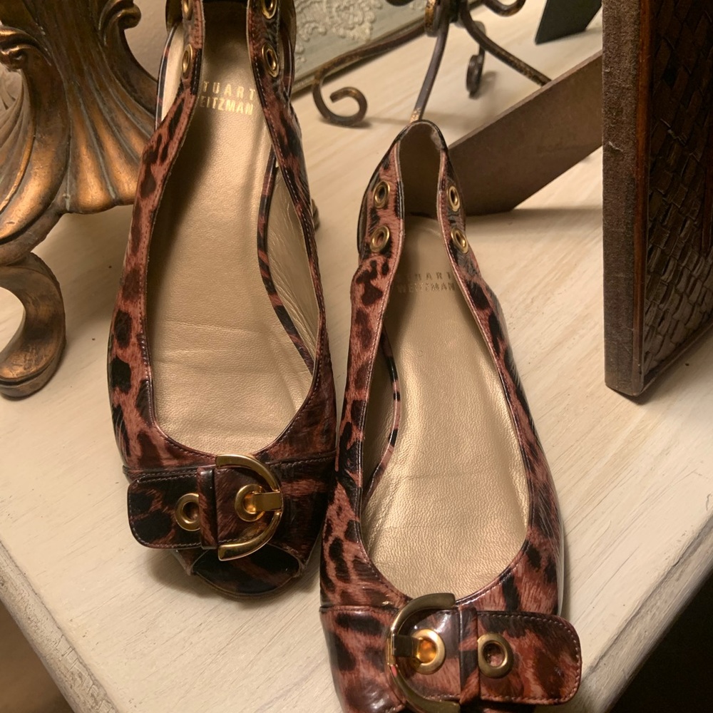 Stuart Weitzman Open Toe Buckle Patent Animal Pri… - image 5